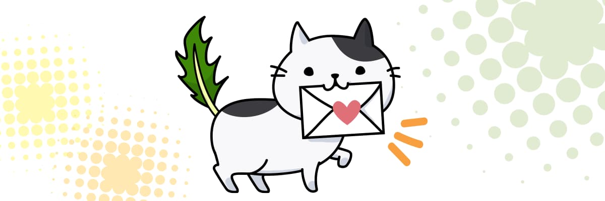 たくさんのファンに手紙を届ける猫のキャラクター
