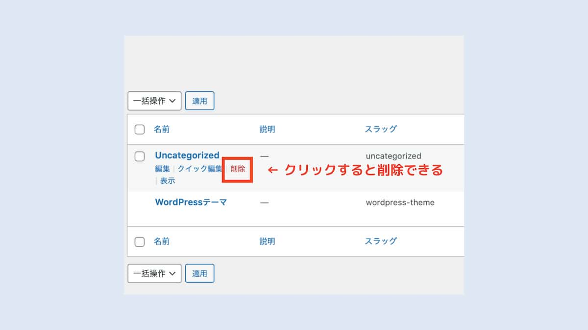 Uncategorizedのカテゴリーを削除できる